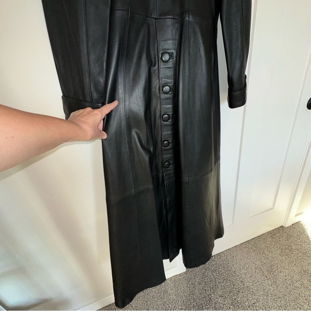 Besikler European Belted Full Length Leather Trench Coat Black size S - Picture 6 of 12